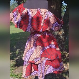 Red and Purple Midi Skirt Set